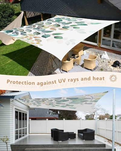 Sun Shade Sails Canopy 6.5'x10', Sage Green Eucalyptus Leaf Plant Flower Pattern UV Protection Outdoor Shade Canopy, Rust Resistant Tear Patio Sail Shade for Sunshade Outdoor Patio Backyard Garden