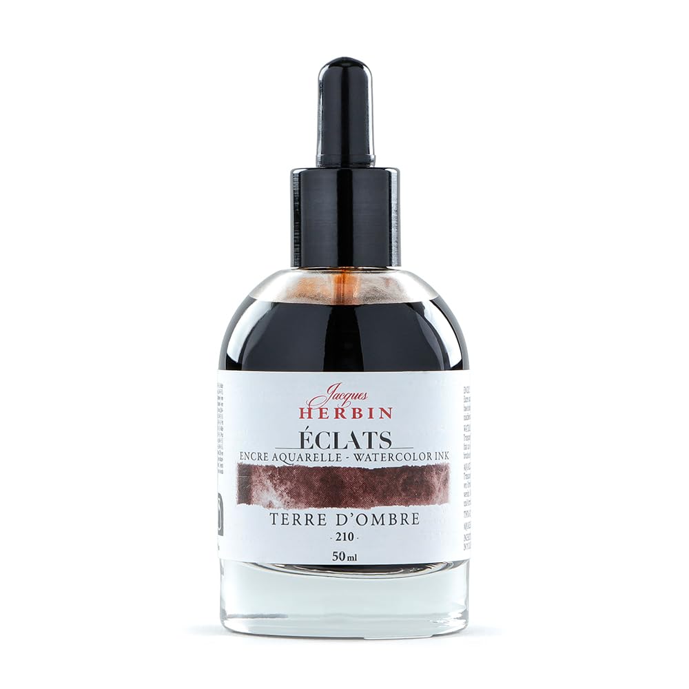 Jacques Herbin 16210TAMZ, Watercolour, Fine Art Ink Éclats, Terre d'ombre/ umber, 50ml, Calligraphy, drawing, painting