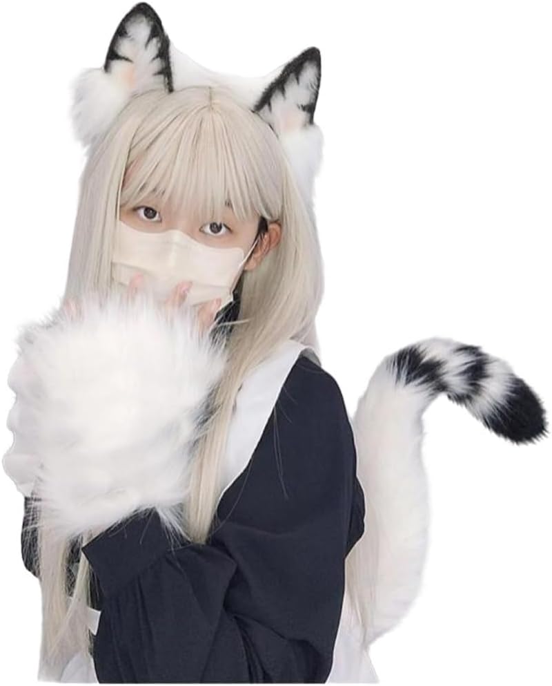 PURFUN Fuzzy Faux Fur Paw Gloves, Men Women Halloween Costume Bear Cat Claw Mittens Winter Warm Plush Half Finger Gloves