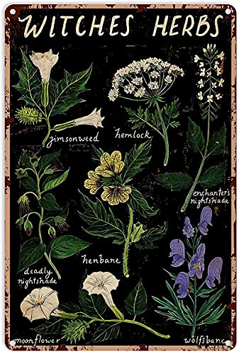 The Home Black Witches Herbs Plaque décorative vintage chic en métal pour maison, bar, café, garage, extérieur 20,3 x 30,5 cm Cover
