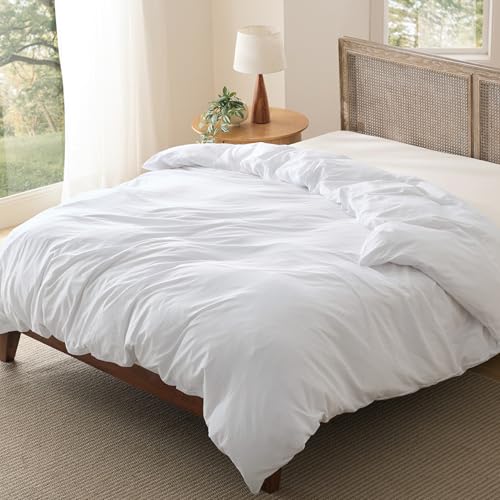 Image of Bedsure California King Duvet Cover Only - Prewashed Cotton-Like Polyester Extra Soft All Season Bedding, Includes 1 Cal King Duvet Cover 104x98 Inches with Zipper Closure, White, No Comforter
