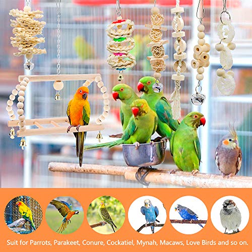 LINGSFIRE Papegaai Speelgoed Set 7 Packs Huisdier Vogel Speelgoed Houten Opknoping Stand Ladder Vogel Swing… - Afbeelding 8
