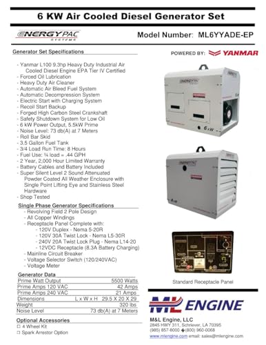 Generador Diesel 6KW Energypac Systems Modelo ML6YYADE-EP miniatura 4