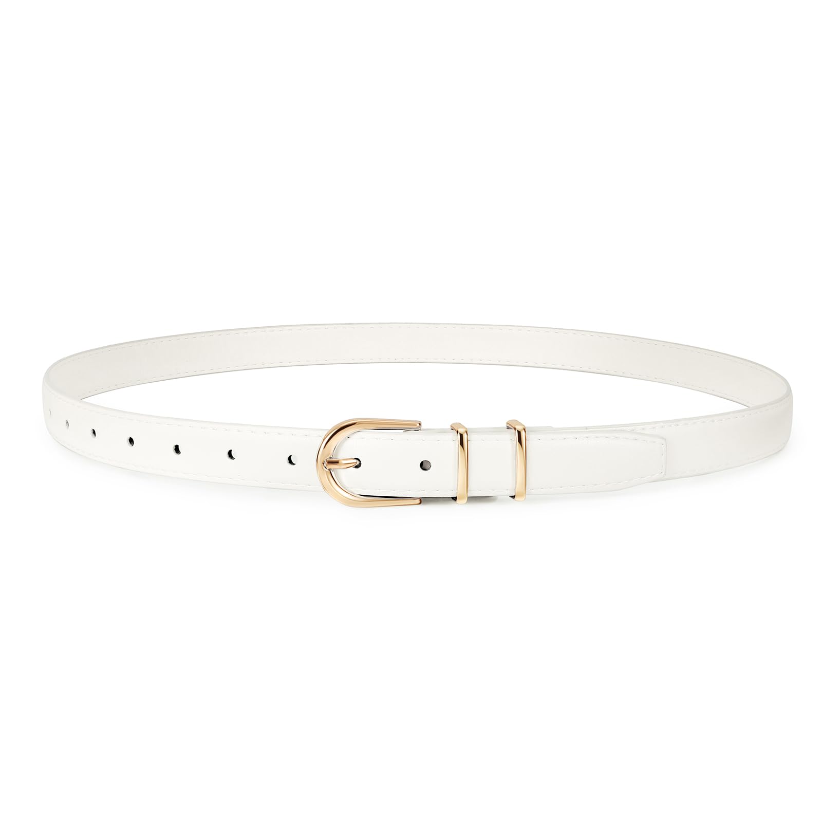 JASGOOD Women Skinny Leather Belt for Jeans Pants Fashion Ladies Thin Belt for Dress with Gold Single Prong Buckle