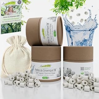 Aimez La Nature 35 Perles de Céramique EM® Avec Joli Pack Ecologique et Sachet Coton Certifié Bio, Purificateur Naturel Eau Robinet, Filtration Eau pour Carafe Bouilloire Lave Linge Lave Vaisselle