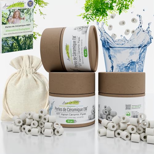 Aimez La Nature 35 Perles de Céramique EM® Avec Joli Pack Ecologique et Sachet Coton Certifié Bio, Purificateur Naturel Eau Robinet, Filtration Eau pour Carafe Bouilloire Lave Linge Lave Vaisselle