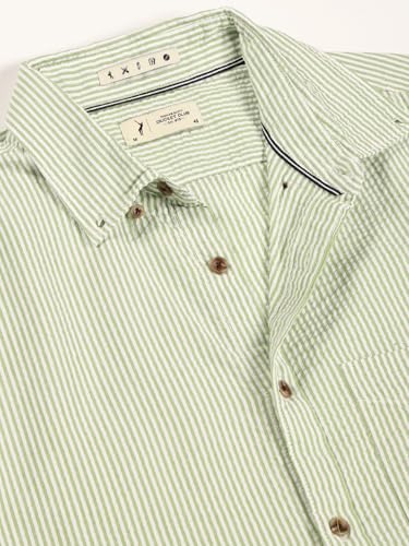 Image of Thomas Scott Men's | Slim Fit | Striped Design | Button-Down Collar | 100% Cotton Casual Shirt for Mens
