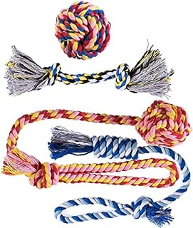 Ruiuzioong Puppy Dog Chew Toys Teething Training4pcs Dog Rope Toys 100% Natural Cotton Rope for Small and Medium Dog (Dog Toy Set)