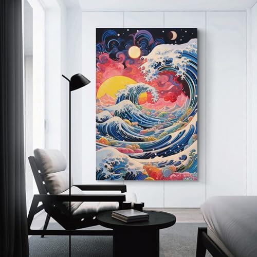 Olas al estilo japonés cuadros decoracion nitidez en lienzo 50x75 3