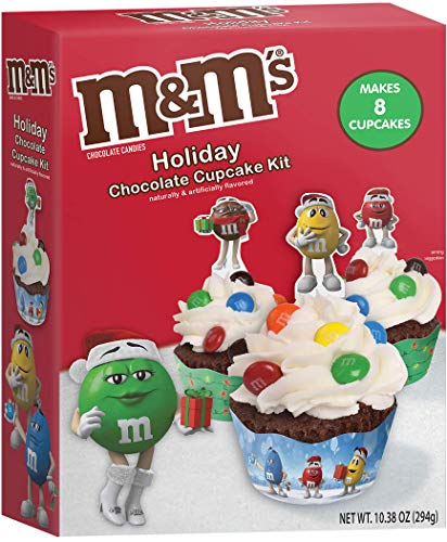 M&Ms Holiday Chocolate Cupcake Kit - 10.31 oz (294oz) - Makes 8 Christmas Themed Cupcakes for Parties - Novelty Baking Kit - Edible Arts and Crafts Project for Kids and Families