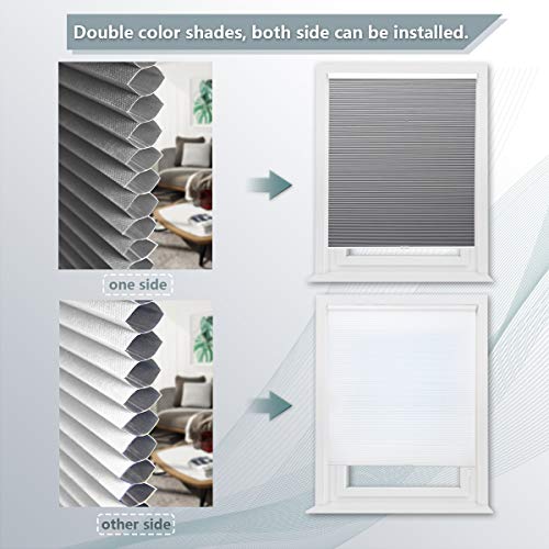 Window Shades Cellular Cordless Blinds Blackout Blinds Honeycomb Shades For Home And Office,Grey-White, 35X64 #TOP4