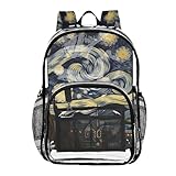 xigua Van Gogh's Starry Sky Mochila transparente para escola, resistente, transparente, resistente à água, com alças acolchoadas para meninos e meninas