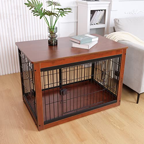 Rypetmia 37.8 X 23.6 X 27.1 Inches Dog Crate Furniture Style For Small Medium Pets, Wooden Dog Cage, Heavy Duty, Indoor Dog Kennels With Three-Way Doors #TOP1