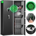 Fireproof Rifle Gun Safe, 57" Biometric Gun Safe for Rifles and Pistols, Quick Access 5-8 Heavy Duty Large Gun Cabinet for Rifles and Shotguns with LCD Backlit Keypad, Mute Function, Dual Alarm System