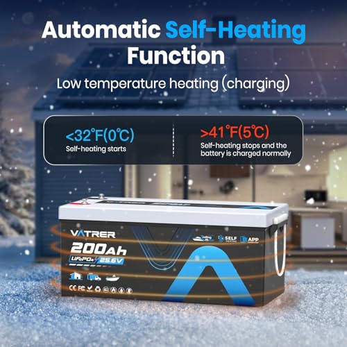 Image of 24V 200AH Low /High Temp Cutoff LiFePO4 Lithium Battery with Self-Heating & APP Monitoring, Built-in 200A BMS, Rechargeable Battery with 5.12kW for Trolling Motor, RV /Camper, Solar,Home,Off-Grid,Backup