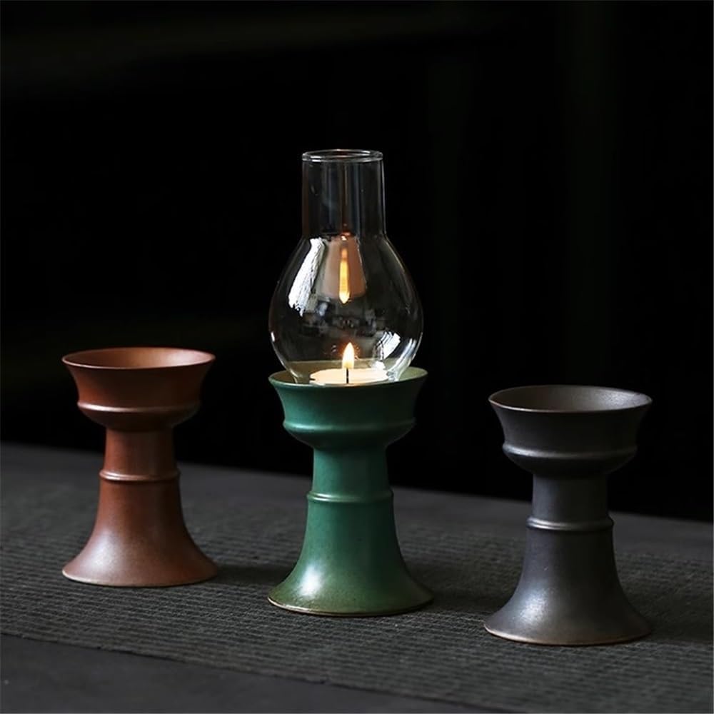 Candleholders Ceramic Candle Holder with Glass Lampshade Retro Home Aromatherapy Decorative Ornaments(Red)