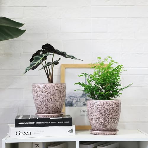 Bestseler 6 Inch Retro Ceramic Planter Set of 2 with Drainage Hole and Saucer for Plants, Indoor-Outdoor Garden Pots for Succulent, Orchid, and Flower (Fits Inner Pots Up to 5 Inches, Retro Peach) Bestseler 6 Inch Retro Ceramic Planter Set of 2 with Drainage Hole and Saucer for Plants, Indoor-Outdoor Garden Pots for Succulent, Orchid, and Flower (Fits Inner Pots Up to 5 Inches, Retro Peach)