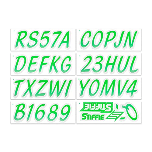 Image of STIFFIE Whipline Electric Green /Silver 3 inch Boat & PWC Registration Decals • Numbers Letters Stickers