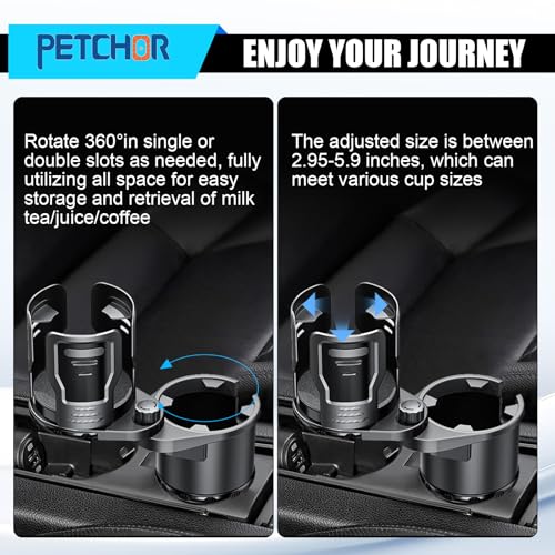 PETCHOR 2 in 1 Expandable Cup Holder, 360° Rotating Cup Holder Expander for Car with Locking Function, All Purpose Car Cup Holder Base by PETCHOR - Image 6