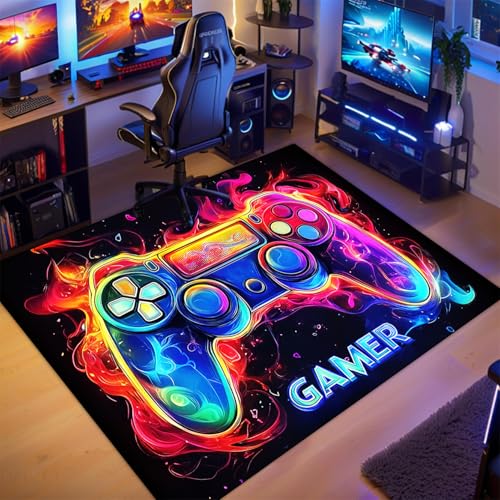 Gaming Rug for Boys Room - Purple Gamer Area Rug for Boys Bedroom Games Themed Kids Room Decor Gaming Carpet Rugs, 59 x 39 Inches