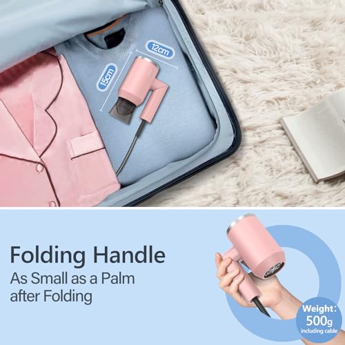 Travel Hairdryer for Women Lightweight - DEWILY Small Travel Hair Dryers with Bag，Powerful Foldable Blow Dryer, Fast Drying 1800W Pink - 3