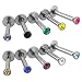 Aprilsky Mixed Czech Crystal Gem 16G Stainless Steel Stud Monroe Internal Threa Lip Ring Labret Piercing Body Jewelry Set - 10 pcs