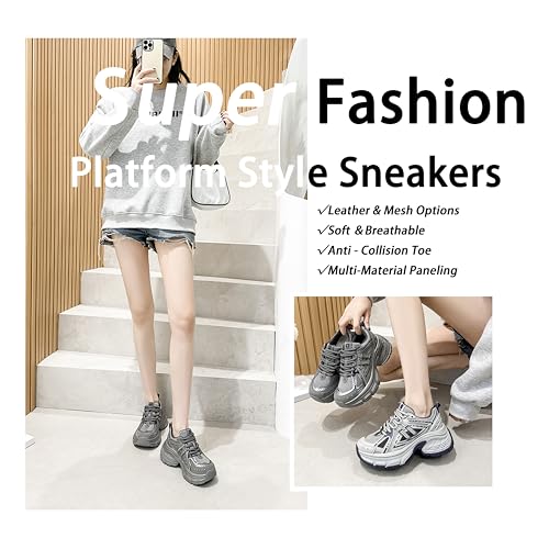 Women's Fashion Platform Trail Sneakers, Leather & Mesh Options, Soft & Breathable, Anti-Collision Toe, Multi-Material Paneling, Trendy Casual Outdoor Shoes2