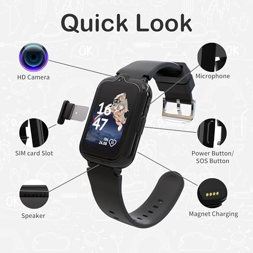 Image of 4G Kids Watch with GPS Tracker Smart Watch for Boys HD Touch Screen Video & Voice Chat Calling Pedometer SOS Alarm Calculator Camera Waterproof Digital Watch Age 5-12