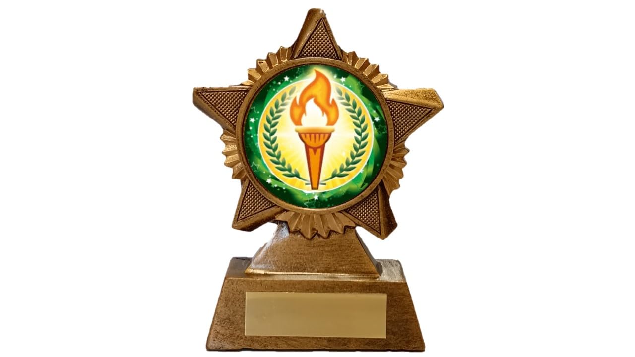 Troshow Antique Gold Victory Torch Multisport Trophy Award Premier Star 120Mm Heavy Resin Free Engraving -Troshow1-Gd