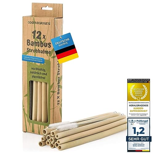 Pailles en bambou réutilisables - Jeu de 12 pailles à boire bio-logiques avec brosse de nettoyage