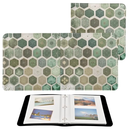 Álbum de Fotos Scrapbook Adhesivo DIY Patrón Panal con Plantas Verde, Encuadernado de 3 Anillos, 40 Páginas, 8x10 para Memorias miniatura 2