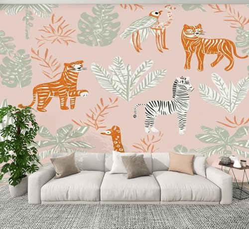 Modern Peel and Stick Wall Mural Wallpaper Cute Wild Animal Seamless Design for Fashion Fabric Textile Cover Web Self Adhesive Removable Wall Stickers for Living Room Bedroom TV Background 69''x96''