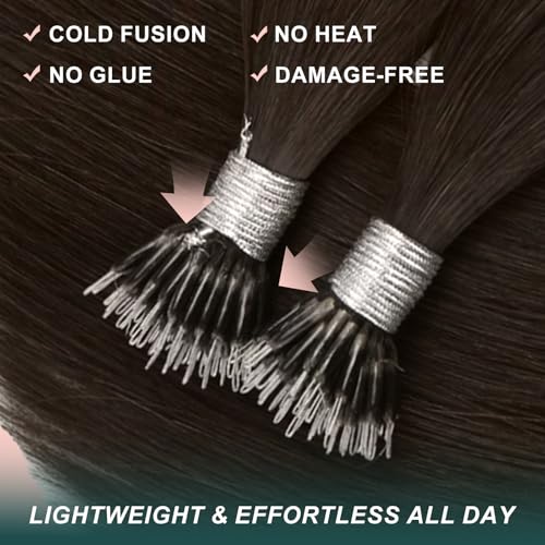 Image of Easyouth Nano Hair Extensions Human Hair Dark Brown Nano Ring Hair Extensions Human Hair Brown 18 Inch 50G Nano Hair Extension for Daily Wear 50S Cold Fusion Hair Extension for Women