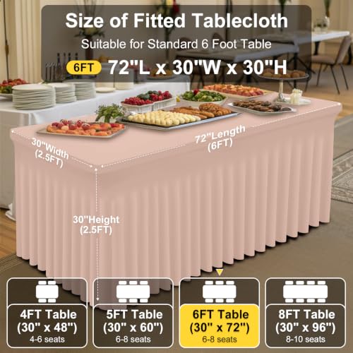 Image of Smiry Spandex Elastic Fitted Table Cloth Skirt for 6FT Rectangle Table | Stretch Washable Table Cloth, Banquet Table Cover for Wedding, Party, Indoor & Trade Shows, (Nude, 72Lx30Wx30H)