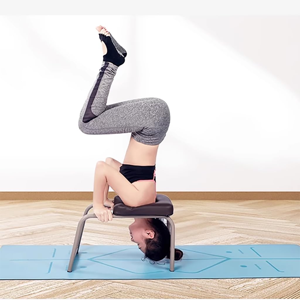 Sgabello per inversione per Yoga Sgabello Multifunzionale per inversione per Yoga Struttura in Acciaio Spesso e Tappetino in PU Sedia per inversione dell'equilibrio Panca per Yoga,Brown