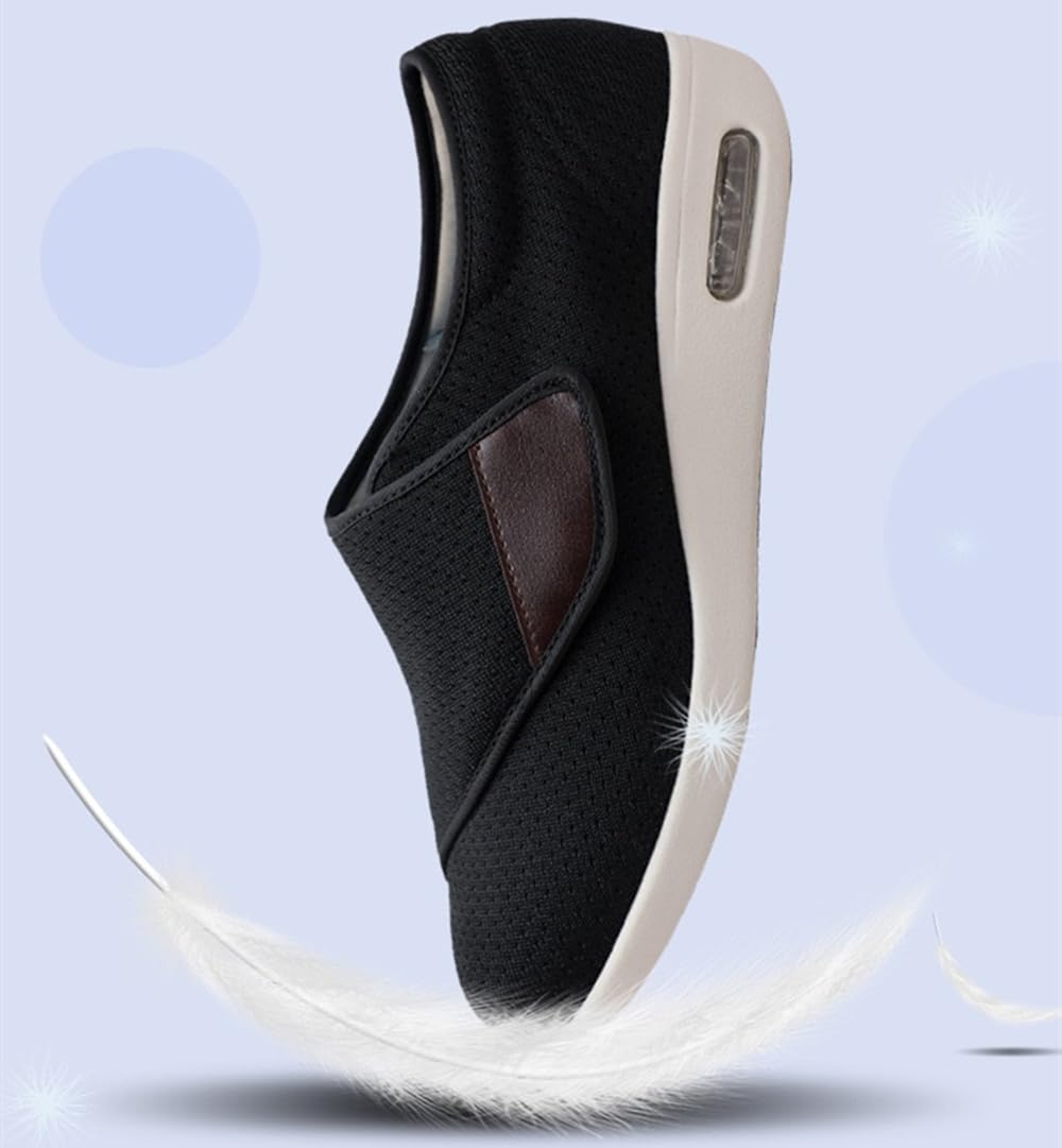 Mens Width Diabetic Shoes Adjustable Closure Lightweight Breathable Knited Elderly Sneakers Pull-OnAir Cushion Swollen Feet Walking Shoes Plantar Fasciitis (Black, Adult, Men, 10, Numeric, US Footwear Size System, Wide)