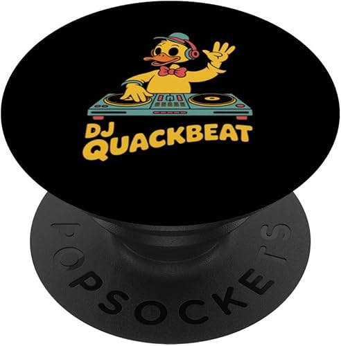 DJ Quackbeat Duck Disc Jockey - Tocadiscos retro, vibraciones musicales, PopSockets, adhesivo PopGrip