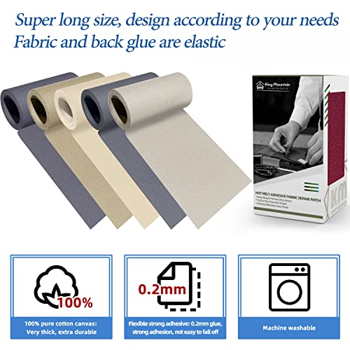 Image of KING MOUNTAIN Canvas Iron on Patch,3 inchx60 inch,Waterproof 100% Cotton Fabric Repair Patch,Used for Various Sofa,Tent,Clothes,Seats,Suitcases (Burgundy)