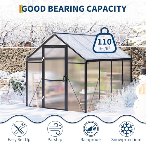 image for GarveeLife 6x8 FT Greenhouse for Outdoors, Polycarbonate Greenhouse wi