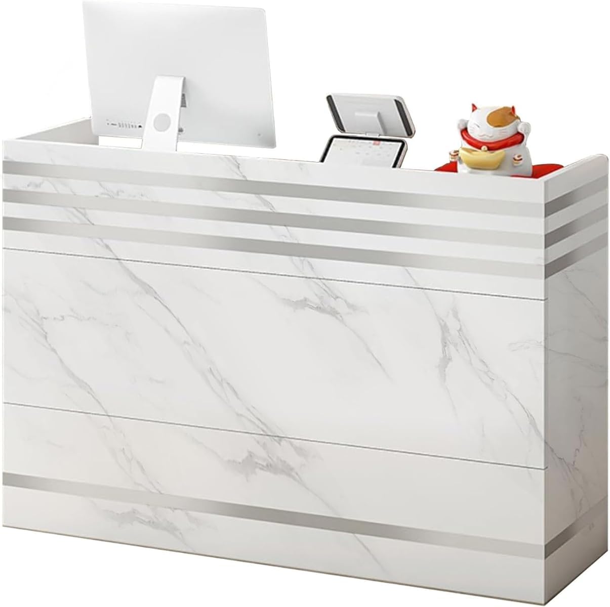 【Poaery】フロントカウンター 防塵キャビネット 小型 受付デスク ロック引き出し 木製 コンピューターデスク チェックアウト向