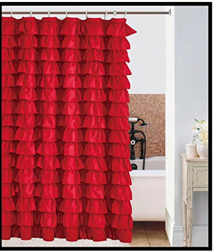 Spring Home Waterfall Ruffled Fabric Shower Curtain (Red) #TOP1