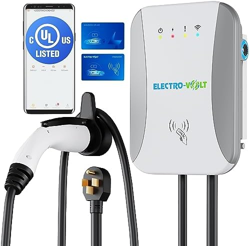 Electro-Volt Level 2 EV Charger - Up to 40Amp, 240V, NEMA 14-50 Plug, IP65 Indoor/Outdoor Electric Car Charger - UL, FCC and Energy Star Certified and 18-Feet Premium Cable | Smart APP Control