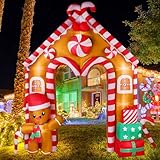 Lenwen 10 ft Christmas Inflatable Gingerbread House Archway Gingerbread Man Cookie House and Candy Cane Decor with LED Lights Set for Christmas Party Indoor Outdoor Yard, Door Holiday Decorations