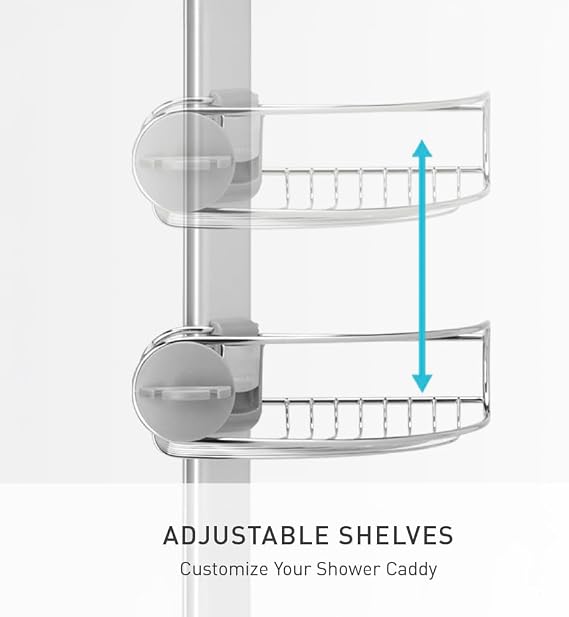 simplehuman 8' Tension Pole Shower Caddy, Stainless Steel and Anodized Aluminum