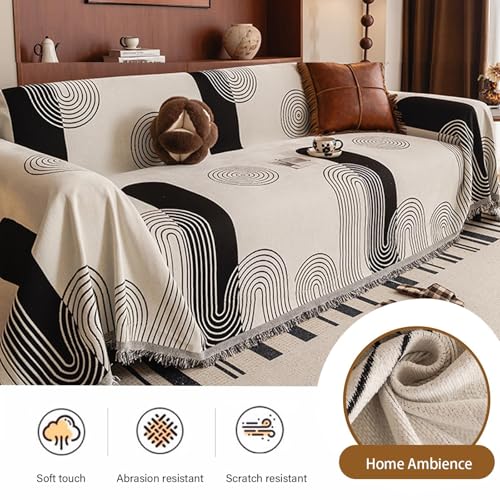 Housse de canapé 3 places lavable en machine, plaid chenille noir