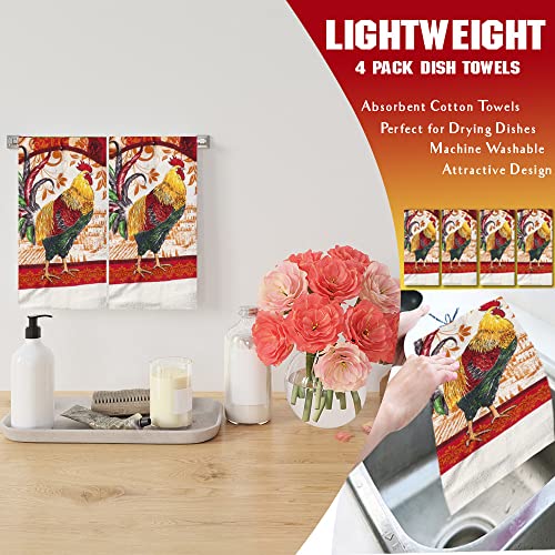 Lobyn Value Packs 4 Pack Absorbent Lightweight Kitchen Dish Towels 15X25 Cotton Poly (Red Rooster) #TOP1