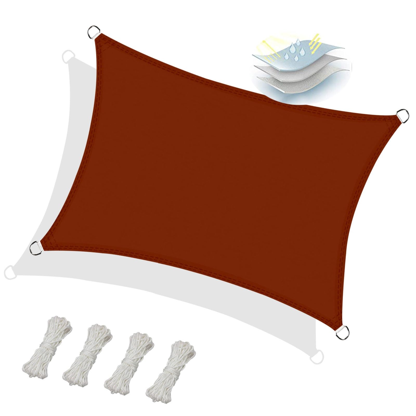 Voile d'ombrage rectangulaire 5x8m imperméable rouge rouille pour terrasse et jardin