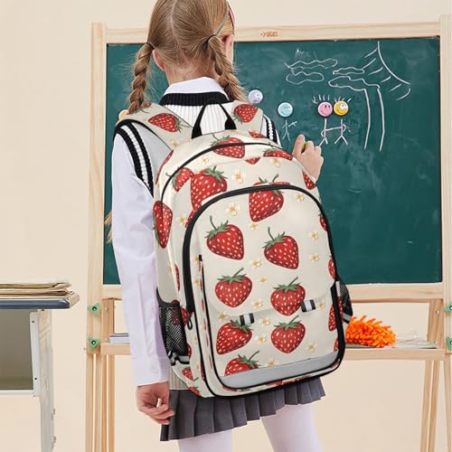 ALAZA Red Strawberries White Flowers Laptop Backpack Purse for Women Men School Bag 17 Inch Bookbag Student Boys Girls Travel Casual Daypack2
