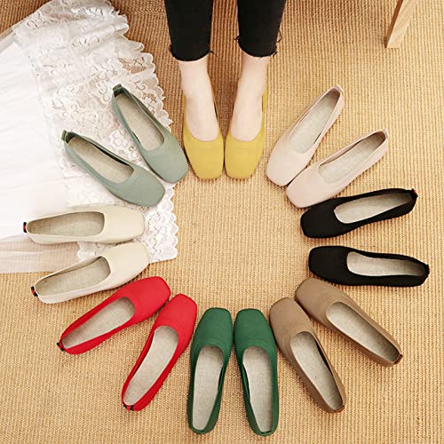 Image of RVROVIC Women's Knit Square Toe Ballet Flats, Slip‑On Casual Flat Shoes