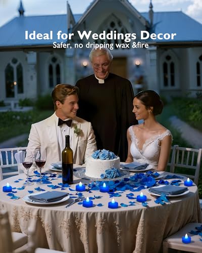 Image of Amagic 2000 Pieces Blue Artificial Rose Petals with 24 Blue Heart LED Tea Lights, Rose Petals and Candles Set for Proposal, Anniversary, Romantic Night, Wedding Decor